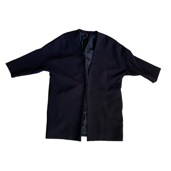 H&M Open Jacket Coat Black Medium Lined Mid Length - Picture 1 of 6